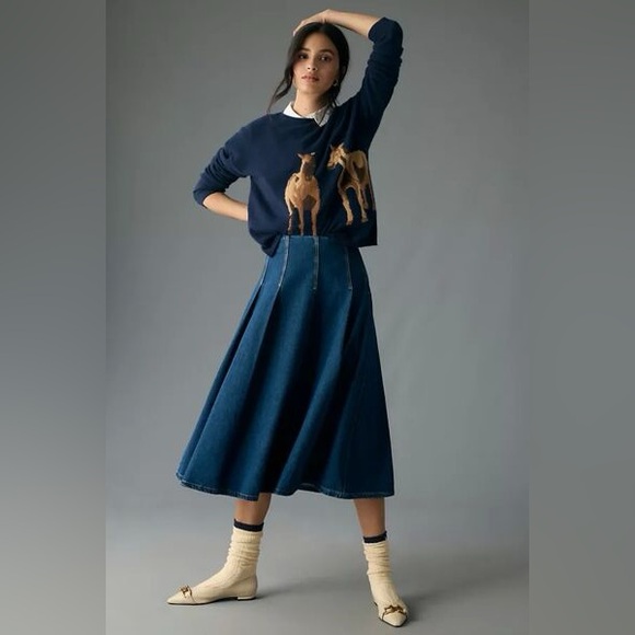 Anthropologie Maeve Intarsia Horse Cashmere Navy Sweater Size XL NWT - Picture 2 of 8